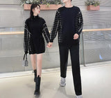 Couple Clothes Female Male Tops Sweatshirts Christmas Party Valentine's Day Boyfriend Girlfriend Casual Robe Plaid Dress Hoodies