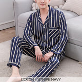 Men Pajamas Sets Satin  Pyjamas Nightwear Sleepwear Underwear Long Sleeve Striped Printed Casual Spring Autumn Winter