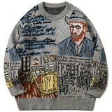 Harajuku Van Gogh Oil Painting Knitted Sweater Autumn Winter Sweater Men Casual Cotton Sweater Pullover Streetwear Tops