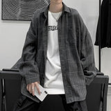 Japanese Fashion Spring Plaid Shirt Men Long Sleeve Handsome All-match Casual Loose Summer Oversized Vintage Harajuku Shirt