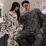 Big Size Pajamas Set for Couple Autumn Long-sleeved Pants Two Piece Sleepwear Spring Plus Size Loungewear Cotton Nightwear New