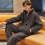 Warm Sleepwear Men's Coral Fleece Winter Thick Pajamas Set Male Long Sleeve Trousers Pijama Casual Pyjamas Mujer Home Wear