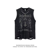 5 Designs Men's Vest Gothic Style Crop Top Punk Heavy Metal Cropped Casual Harajuku Demon Black Vintage Washed Summer Streetwear