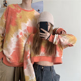 Tie dye sweatshirt women spring and autumn Korean version ins loose couple tops Harajuku trend College style round neck clothes