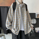 Foesce Plaid Long Sleeve Shirts Men Loose autumn Korean Chic Coat Checker Blouses Single Breasted Harajuku Jackets