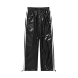 New Men's Spring Autumn Loose Straight Casual Mopping Sense Wide-leg Sports Pants High Street Style Leather Pants