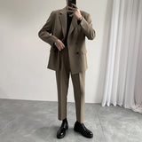 Fashion Trend Double Breasted Suits Sets Blazer Jacket Pant Men Korean Business Casual Loose Suits Male Dress Wedding Suits