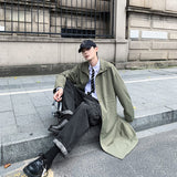 Green Black Beige Trench Coat Men Fashion Oversized Long Coat Men Streetwear Loose Windbreaker Jacket Mens Overcoat M-2XL