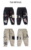 Boys KidsTrendy Letter Design Ribbon Trousers Pants Casual Cotton Multi-Pocket Cargo Pants Boy Hip Hop