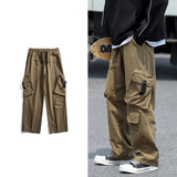 Foesce Baggy  Large Pocket Cargo Pants Men Khaki Cargo Trousers Neutral Vintage Loose Casual Autumn Japanese Streetwear Hip Hop Pant