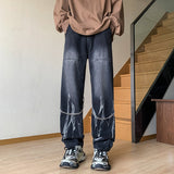 Men's Tie-dyed Straight Jeans Hip Hop Neutral Denim Trousers Loose Wide Leg Street Cargo Pants Man chain Baggy Jeans Large 5xl