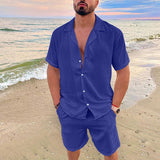 Summer Men's Suits Casual Two Piece Sets for Men Beach Cotton Linen Hawaiian Shirt Man Short Sleeve Button Shirt Shorts Outfits