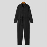 Fashion Men Cargo Overalls Solid Lapel Streetwear Long Sleeve Button Casual Jumpsuits Baggy Pockets Men's Rompers