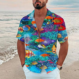 Foesce Fashion Floral Printed Short Sleeve Shirts Men Spring Summer Casual Loose Turn-down Collar Buttoned Cardigan Shirt Men's Clothes