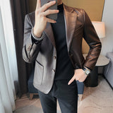 Foesce-High Quality Leather Jackets Men Autumn Winter Casual Slim Business Dress Blazer Streetwear Social Party Masculino Men Clothing