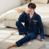 Men's Pajama Set Long Sleeve Trouser Men Autumn Winter Sleepwear Cotton Pyjamas Male Casual Loungewear Home Clothes 2 Piece Suit