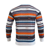 Spring and Autumn Men's New Loose Crewneck Sweater Waffle Digital Printing Colorful Striped Casual Sweater