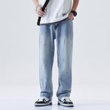 Fishbone Ink Denim Pants Men High Street Casual Retro Straight Jeans Streetwear Loose Straight Pants Casual Y2K Trousers Male