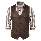 Vintage Vest Mens Faux leather V-Neck Sleeveless Jackets Fashion Single Breasted Casual Classical Suit Business Slim Fit Costume