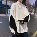 Stylish Stand Collar Spliced Loose Fake Two Pieces T-Shirt Men's Clothing Spring New Casual Pullovers All-match Tee Shirt