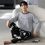 Fashion Autumn Letter Print Pajamas Sets for Men Plaid Pants Pure Cotton Male Sleepwear Big Yards 4XL Home Wear Lounge Nightwear