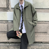 Green Black Beige Trench Coat Men Fashion Oversized Long Coat Men Streetwear Loose Windbreaker Jacket Mens Overcoat M-2XL