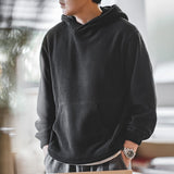 Maden Casual Fleece Hooded Sweatshirts Thickened Warm Stacked Pullover Solid Color Hoodies Men Loose Sweater Fashion Streetwear