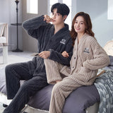 Flannel Sleepwear New Women Men Winter Warm Fleece Couples Pajamas Set Lovers Nightgown Kimono Pijamas Home Clothes