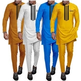 Foesce Summer New Dashiki National Dress African Men's Printed Top And Trousers Suit Wedding Dress Sunday Prayer Casual Slim Suit