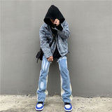 Foesce Y2K Patchwork Washed Blue Baggy Flare Jeans Pants Men Clothing Straight Loose Vintage Old Denim Trousers Pantalones Hombre