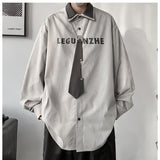 Foesce New Korean Long-sleeved Shirts Men Comfortable Blouses Casual Loose College Style Couple Single Breasted Shirt with Chain Tie