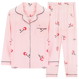 Long Sleeve Cardigan Sleepwear Clothes with Long Trousers Two Piece Sets Ladies Plaid Design Shirt Pajamas Home Pyjamas Women