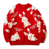 Luxury Lamb Fleece Bunny Rabbit Embroidery Sweaters Unisex Couples Thicken Winter O-neck Pullover Goth Streetwear Kawaii Clothes