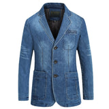 Blazers Jacket Men Casual Denim Slim Pocket Splicing Coat Men's Long Sleeve Single-Breasted Turn-down Collar Blazers Jacket