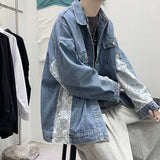 Japanese Fashion Cashew Flower Denim Jacket Men Oversized Fall Loose Trend Retro Jacket Korean Casual Handsome Coat Streetwear