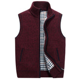 Men's Knitted Sweater Vest  Stand-Up Collar Zinpper 100% Cotton Soild Cardigans Autumn Sleeveless Top Casual Loose Golf Man Vest