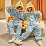 Winter Couple Pajamas Jumpsuits Women Men Coral Fleece Sleepwear Onesie Cartoon Rabbit Korean Warm Thicken Pyjamas Lover Pigiama