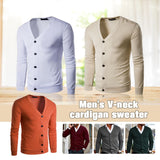 Foesce New Men's V-neck Knitted Cardigan Sweater Spring Autumn Fashion Casual Long Sleeve Warm Sweater Solid Color Buckle Versatile Top