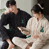 Foesce Pajamas for Couples Set Thick Warm Coral Fleece Homewear Winter Men's Flannel Soft Casual Sleepwear Women Home Suit