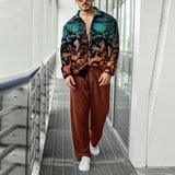 Foesce  New Fashion Pattern Printing Two Piece Sets Men Spring Fall Leisure Long Sleeve Shirts And Pants Suits Mens Casual Loose Outfits