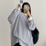 Foesce Hip Hop Short-sleeved T-shirt Women T Shirt Couple Japanese Simple Striped Half-sleeved Summer Korean Loose Student Black Top