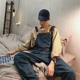 Denim Jumpsuits Male Solid Basic Overalls High Street Man New Hot Sale Blue Vintage Fashion Man Casual Loose Wild Jumpsuit