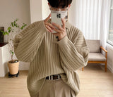 Men's Sweater Autumn Winter Korean Loose Fashion Solid Solor Stripe Men's Turn-down Collar Knitting Pullovers