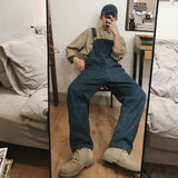 Denim Jumpsuits Male Solid Basic Overalls High Street Man New Hot Sale Blue Vintage Fashion Man Casual Loose Wild Jumpsuit