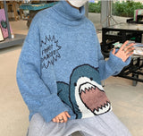 Couple sweater cartoon shark casual loose hip-hop knitted pullover autumn and winter oversized sweater unisex pullover