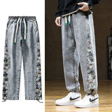 Foesce New Men's Jeans Baggy Pants Fashion Bear Patchwork Wide  Leg Denim Joggers Men Hip Hop Streetwear Straight Jean Trousers