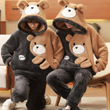 Foesce Couple Pajamas Set Women Men Thicken Pyjamas Winter Warm Anime Bear Kawaii Sleepwear Korean Loose Lovers Homewear Pijamas Suit