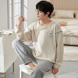 Men's Pajama Set Long Sleeve Trouser Men Autumn Winter Sleepwear Cotton Pyjamas Male Casual Loungewear Home Clothes 2 Piece Suit