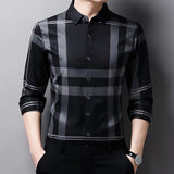 Foesce  New Shirt Wrinkle resistant and Iron free Men's Long Sleeve Luxurious and Comfortable Lapel Slim Spring and Autumn Plaid Print