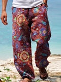 Foesce Summer Men Baggy Pants Casual Printed Design Wide Leg Trousers Retro Vintage Beach Hawaiian Plus Size Loose Pants Man Streetwear